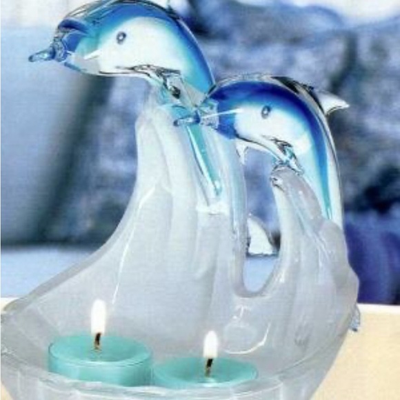 PartyLite Jump For Joy Glass Dolphins Tealight Candle Holder P8876 Retired Rare - Picture 4 of 7